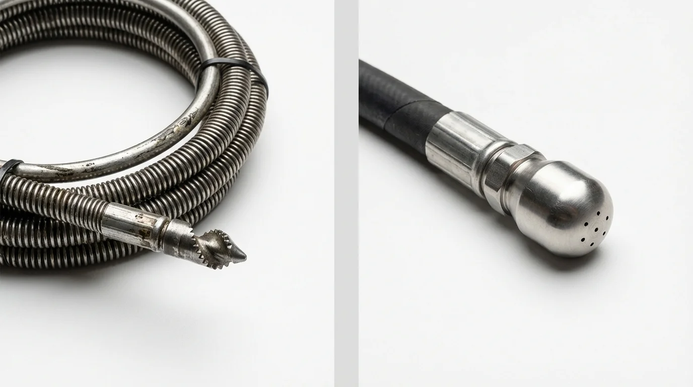 Drain snake cable and hydro jetting nozzle used for drain cleaning in Atlantic Beach, FL